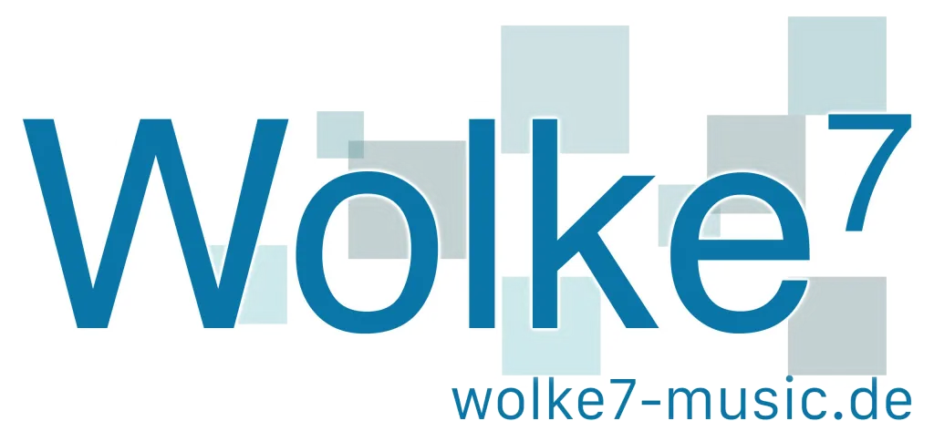Logo der Band Wolke 7 in Blau mit Schriftzug „Wolke⁷“ und Adresse wolke7-music.de