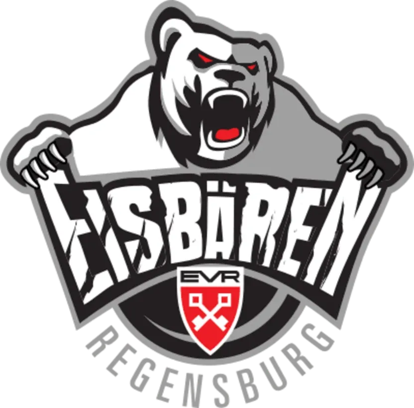 Logo der Eisbären Regensburg: ein brüllender Eisbär über dem Schriftzug, darunter das EVR-Wappen mit gekreuzten Schlüsseln